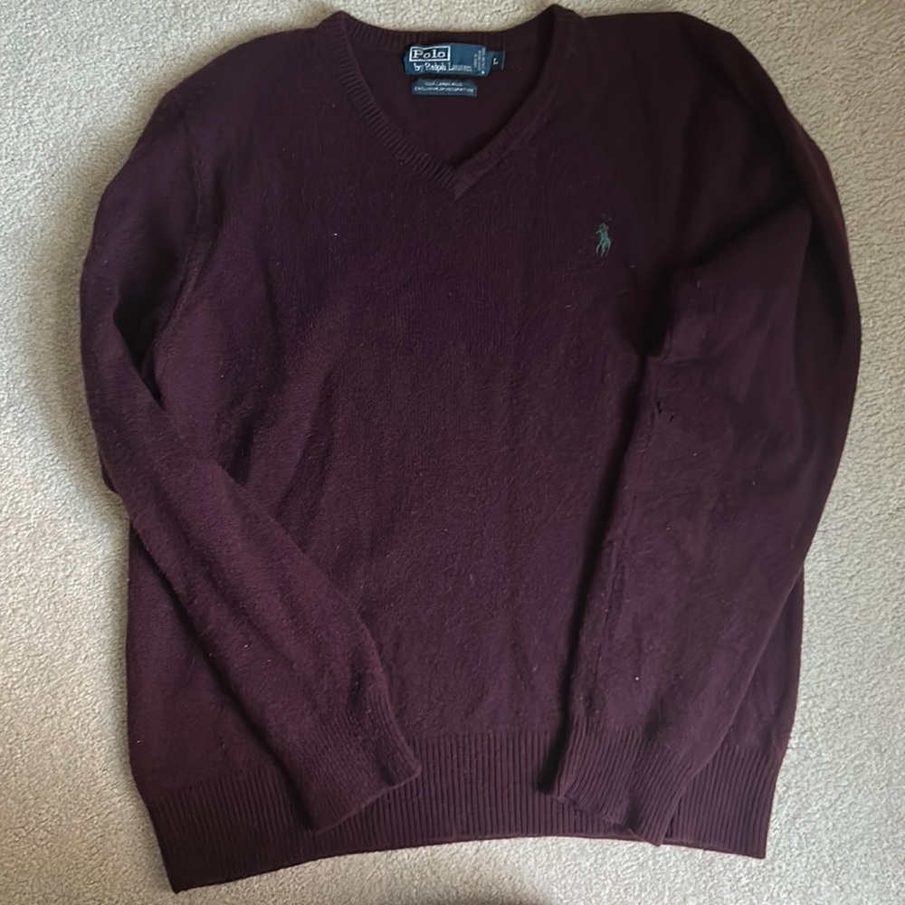 Polo by Ralph Lauren lambs wool sweater.  Dark maroon, size large